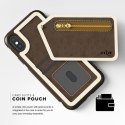 Zizo Nebula Wallet Case - Wallet Back and Zipper Pouch with Tempered Glass Screen Protector for iPhone X (Dark Brown/Brown)