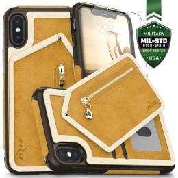 Zizo Nebula Wallet Case - Wallet Back and Zipper Pouch with Tempered Glass Screen Protector for iPhone X (Light Brown/Brown)