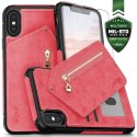 Zizo Nebula Wallet Case - Wallet Back and Zipper Pouch with Tempered Glass Screen Protector for iPhone X (Pink/Black)