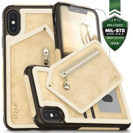 Zizo Nebula Wallet Case - Wallet Back and Zipper Pouch with Tempered Glass Screen Protector for iPhone X (Tan/Brown)
