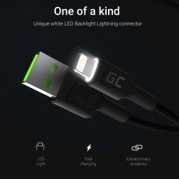 Cable Green Cell Ray USB-A - Lightning White LED 120cm with support for Apple 2.4A fast charging