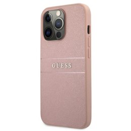 Guess Saffiano Mteal Logo Stripes - Case for iPhone 13 Pro Max (Pink)