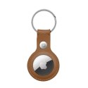 Crong Leather Case with Key Ring - Leather protective case key ring for Apple AirTag (Brown)