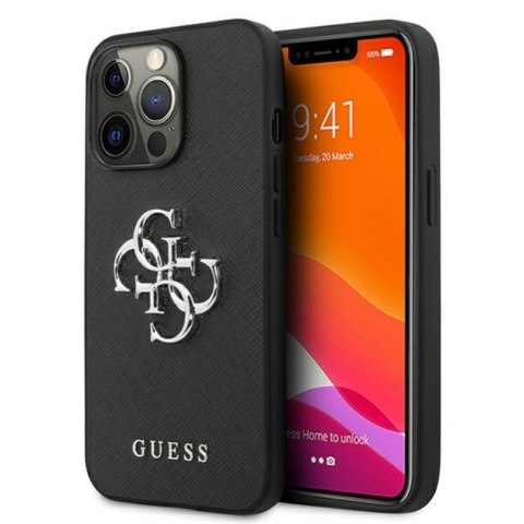 Guess Saffiano 4G Big Silver Logo - Case for iPhone 13 Pro (Black)