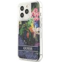 Guess Liquid Glitter Flower - Cover for iPhone 13 Pro (Blue)