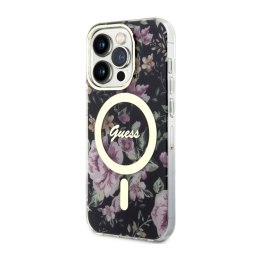 Guess Flower MagSafe - Case for iPhone 14 Pro (Black)