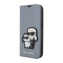 Karl Lagerfeld Booktype NFT Saffiano Karl & Choupette - Case for iPhone 14 Pro (Silver)