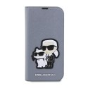 Karl Lagerfeld Booktype NFT Saffiano Karl & Choupette - Case for iPhone 14 Pro (Silver)