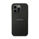 Guess Saffiano Metal Logo Stripes - Case for iPhone 14 Pro (Black)