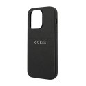 Guess Saffiano Metal Logo Stripes - Case for iPhone 14 Pro (Black)
