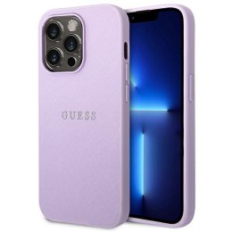 Guess Saffiano Metal Logo Stripes - Case for iPhone 14 Pro (Lilac)