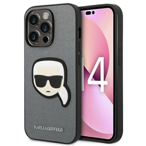 Karl Lagerfeld Saffiano Karl Head Patch Case iPhone 14 Pro (Silver)