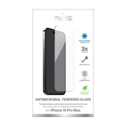 PURO Anti-Bacterial Tempered Glass - Tempered protective glass with anti-bacterial protection for iPhone 15 Pro Max