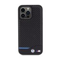 BMW Leather Carbon Blue Line - Case for iPhone 15 Pro Max (black)