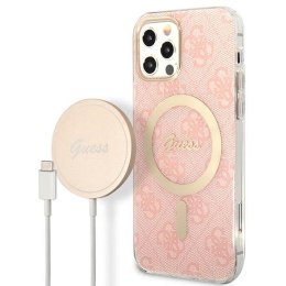 Guess Bundle Pack MagSafe 4G - Set of case for iPhone 12 / iPhone 12 Pro + MagSafe charger (Pink/Gold)