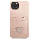 Guess Saffiano Double Card Triangle - Cover for iPhone 13 mini (Pink)