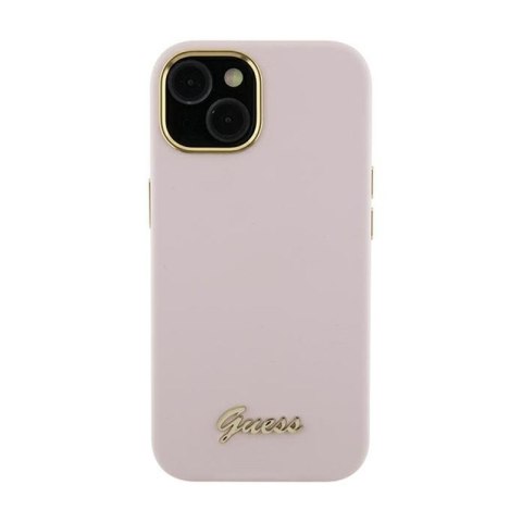 Guess Silicone Script Metal Logo & Frame - iPhone 15 Pro Max Case (Pink)