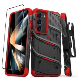 ZIZO BOLT Series - Armoured case for Samsung Galaxy S23 with 9H glass for screen + holder with stand (Black/Red)