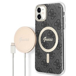 Guess Bundle Pack MagSafe 4G - Set of case for iPhone 11 + MagSafe charger (Black/Gold)