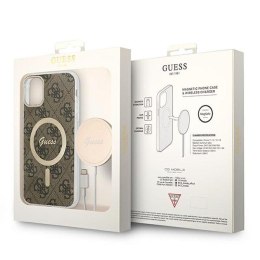 Guess Bundle Pack MagSafe 4G - Set of case for iPhone 11 + MagSafe charger (Brown/Gold)