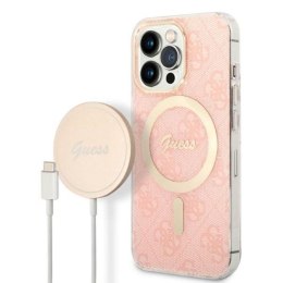 Guess Bundle Pack MagSafe 4G - Set of case for iPhone 13 Pro + MagSafe charger (Pink/Gold)