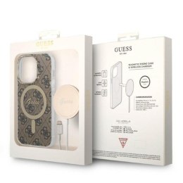 Guess Bundle Pack MagSafe 4G - Set of case for iPhone 14 Pro Max + MagSafe charger (Brown/Gold)