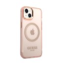 Guess Gold Outline Translucent MagSafe - Case for iPhone 14 Plus (Pink)