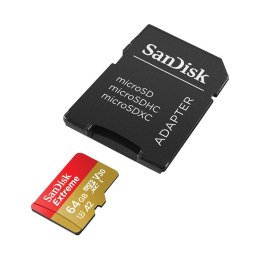 SanDisk Extreme microSDXC - Memory card 64 GB A2 V30 UHS-I U3 170/80 MB/s with adapter