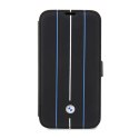 BMW Booktype Leather Stamp Blue Lines - Case for iPhone 14 Pro Max (Black)