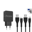 Energizer HardCase - 2x USB-A 12W mains charger + USB-C & Micro USB cable (Black)
