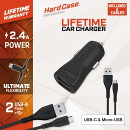 Energizer HardCase - Car charger 2x USB-A 2.4A + USB-C & Micro USB cable (Black)