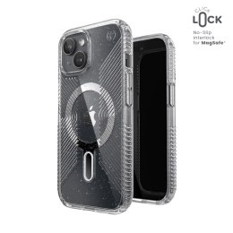 Speck Presidio Lux Grip ClickLock & Magsafe - Case for iPhone 15 / iPhone 14 / iPhone 13 (Clear / Platinium Glitter / Chrome Fin