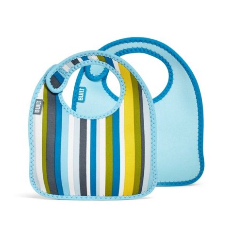 BUILT Mess Mate Set of 2 baby bib (Baby Blue Stripe)