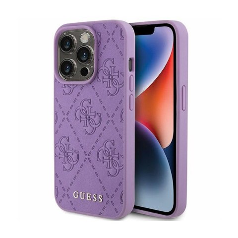 Guess Leather 4G Stamped - Case for iPhone 15 Pro Max (Purple)