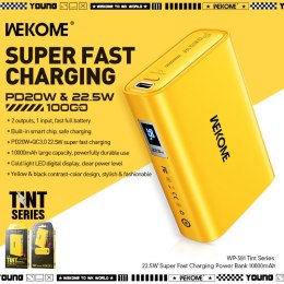 WEKOME WP-381 Tint Series - Power bank 10000 mAh Super Fast Charging USB-C PD 20W + USB-A QC3.0 22.5W (Yellow)