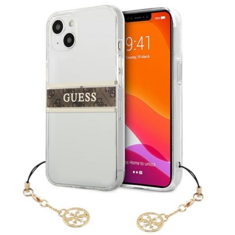 Guess 4G Stripe Brown Charm - Case for iPhone 13 mini (Transparent)