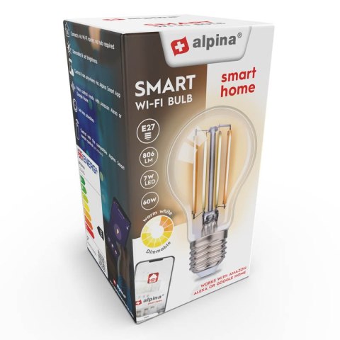 Alpina - Smart Wi-Fi bulb, E27 socket, power 7 W, warm white