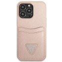 Guess Saffiano Double Card Triangle - Cover for iPhone 13 Pro (Pink)