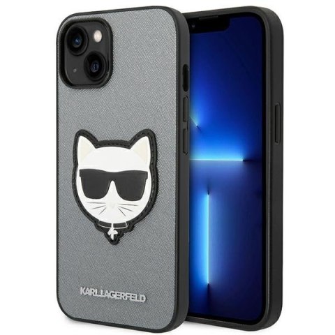 Karl Lagerfeld Saffiano Choupette Head Patch Case - Case for iPhone 14 (Silver)