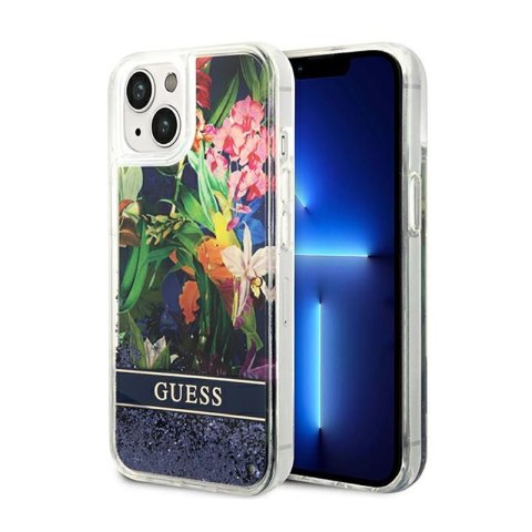 Guess Liquid Glitter Flower - Case for iPhone 14 (Blue)