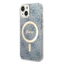 Guess Bundle Pack MagSafe 4G - Set of case for iPhone 14 + MagSafe charger (Blue/Gold)