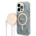 Guess Bundle Pack MagSafe 4G - Set of case for iPhone 14 Pro + MagSafe charger (Blue/Gold)