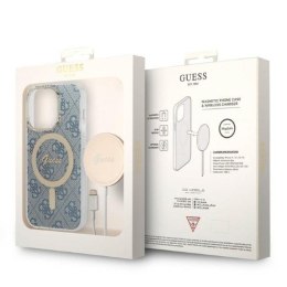 Guess Bundle Pack MagSafe 4G - Set of case for iPhone 14 Pro + MagSafe charger (Blue/Gold)