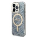 Guess Bundle Pack MagSafe 4G - Set of case for iPhone 14 Pro + MagSafe charger (Blue/Gold)