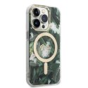 Guess Bundle Pack MagSafe IML Jungle - Set of case for iPhone 14 Pro + MagSafe charger (Khaki/Gold)