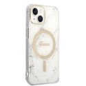 Guess Bundle Pack MagSafe IML Marble - Set of case for iPhone 14 Plus + MagSafe charger (White/Gold)