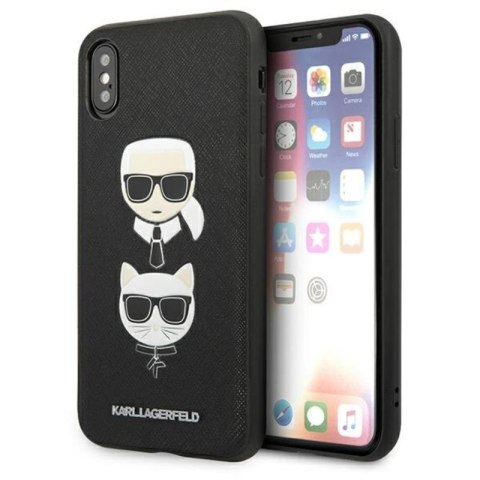 Karl Lagerfeld Saffiano Karl & Choupette Heads - Case for iPhone Xs Max (Black)