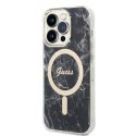 Guess Bundle Pack MagSafe IML Marble - Set of case for iPhone 14 Pro Max + MagSafe charger (Black/Gold)