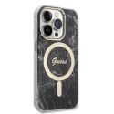 Guess Bundle Pack MagSafe IML Marble - Set of case for iPhone 14 Pro Max + MagSafe charger (Black/Gold)