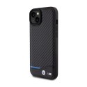 BMW Leather Carbon Blue Line - Case for iPhone 15 Plus (black)